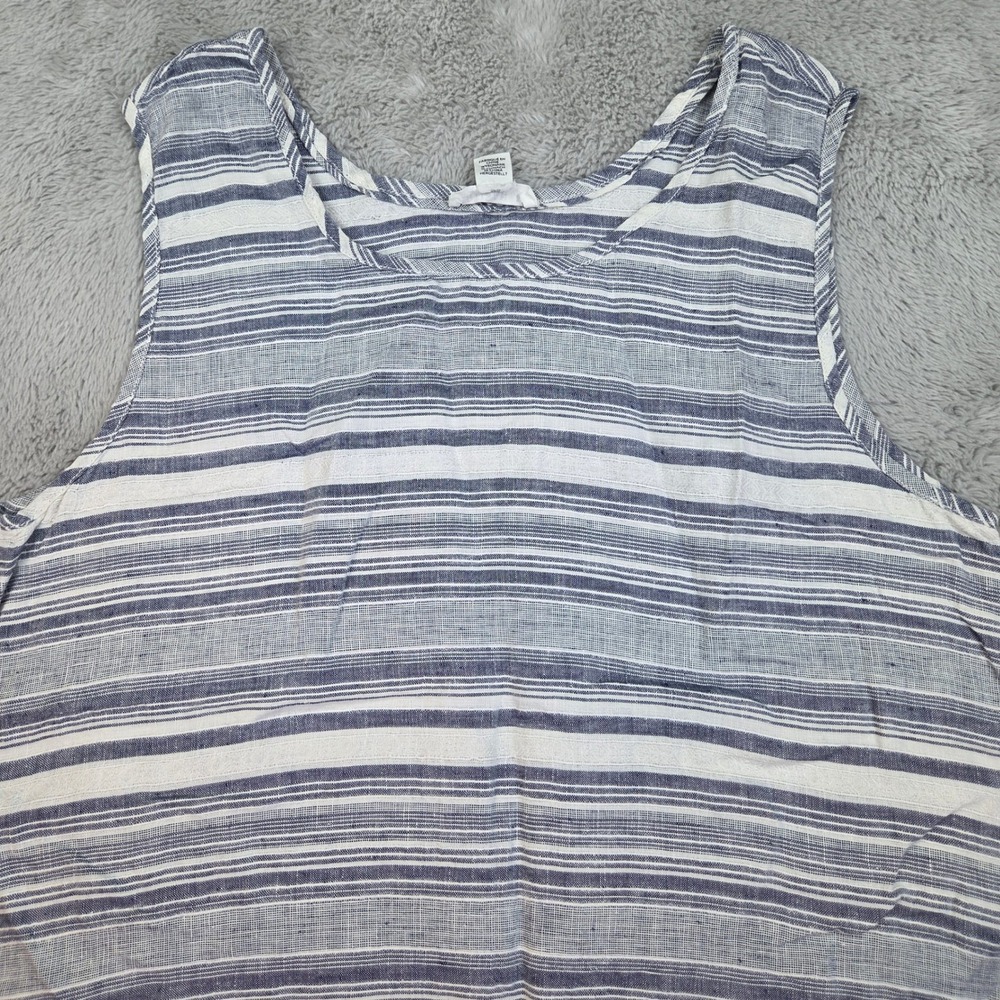 Artisan NY Linen Tank Top Women L Striped Sleeveless Scoop Neck Blue White Top